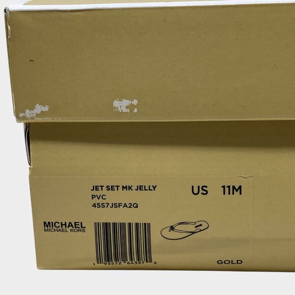 Michael Kors Jet Set Sandals MK Jelly 11 Gold Cork Flip Flops Thong Beach - Picture 7 of 12